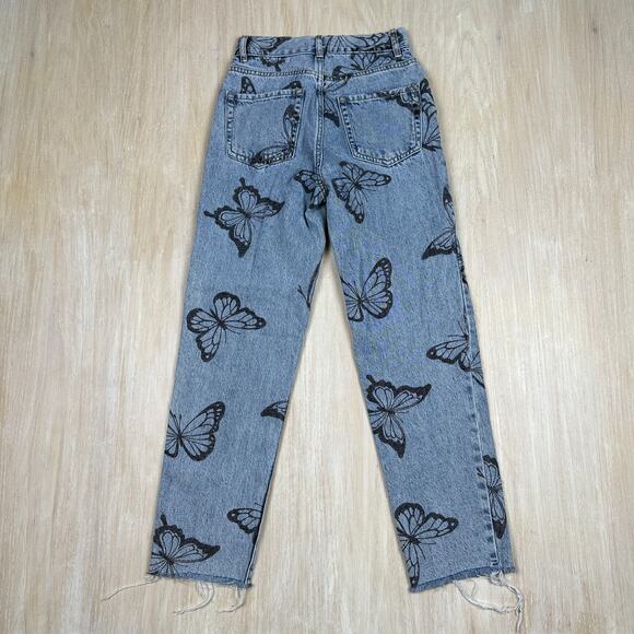 Pacsun Butterfly Stamped High Rise Frayed Hem Straight Casual Denim Jeans 23 - Picture 11 of 16